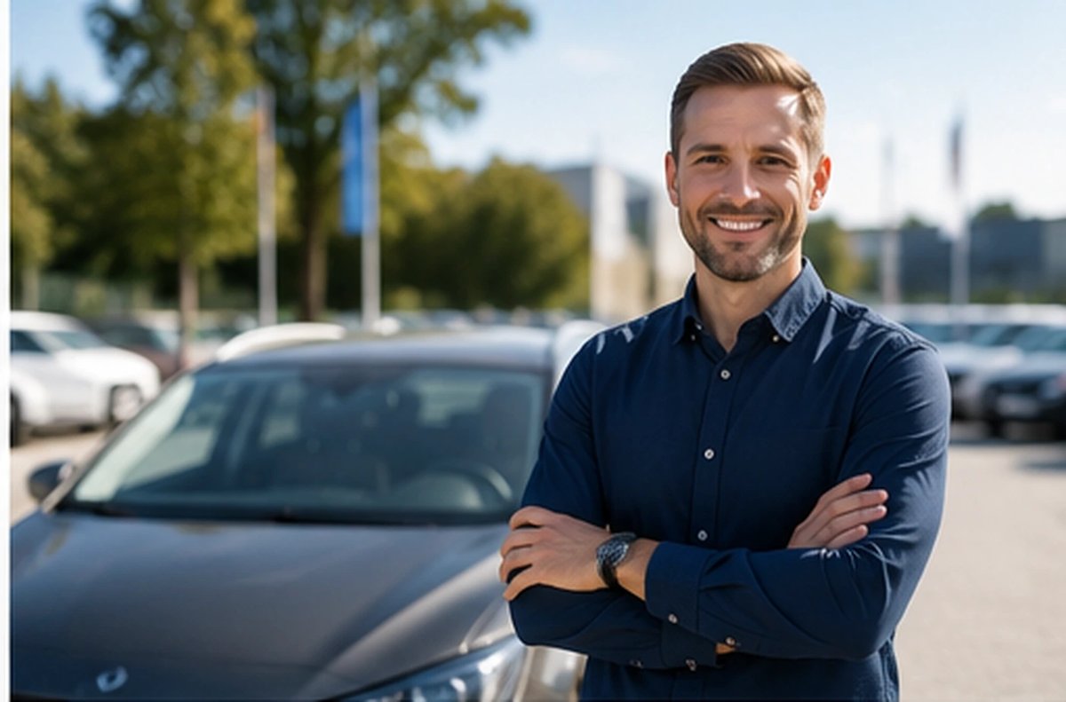Autoankäufer vor Fahrzeug