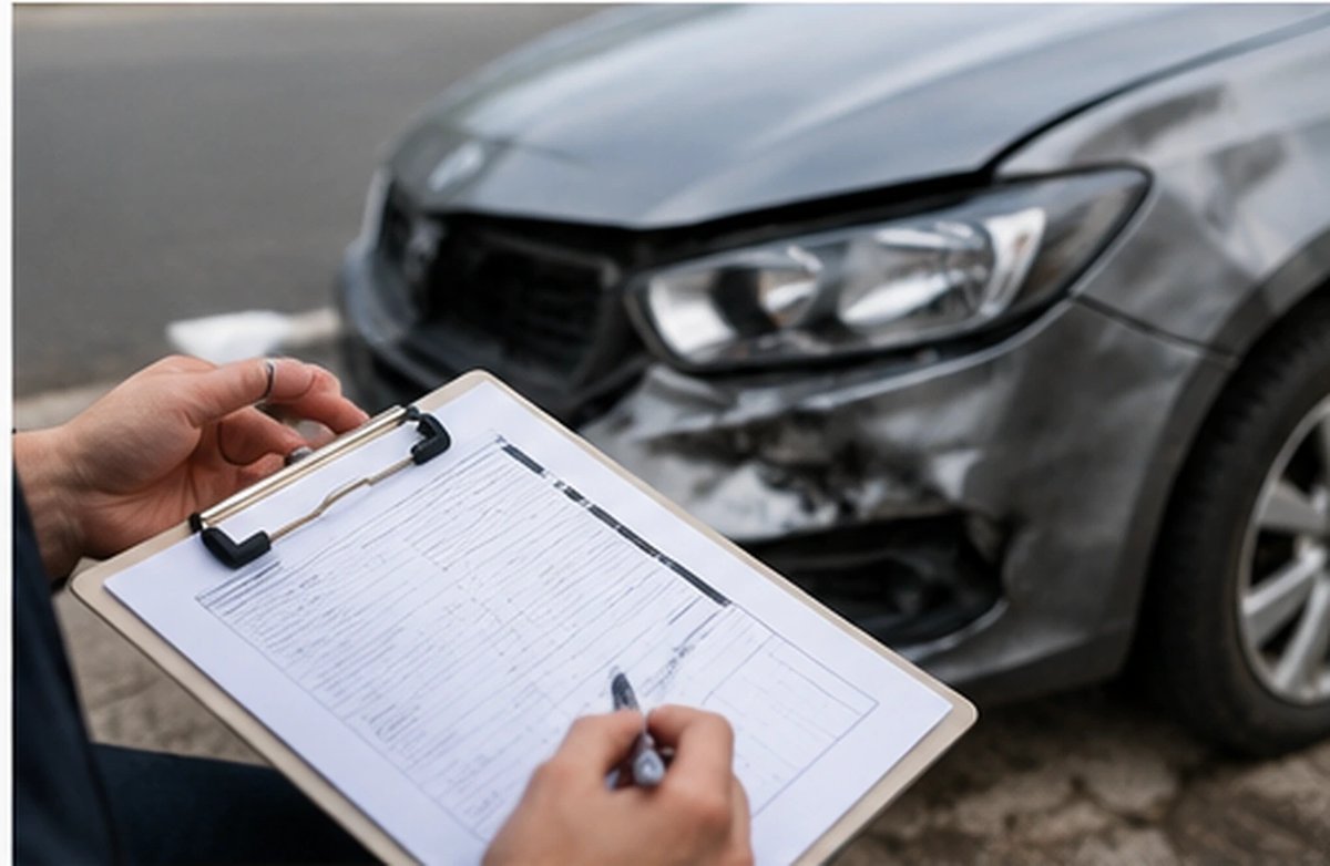 Prüfung eines Unfallwagens